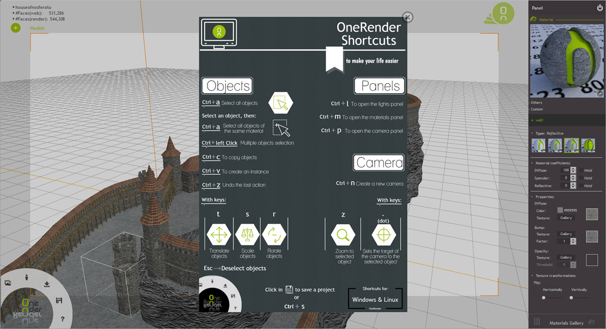 OneRender Shortcuts Dialog