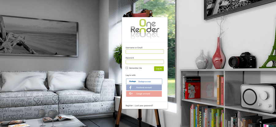 OneRender Log in Screen